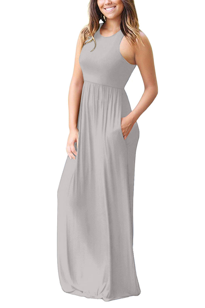 Full Size Grecian Neck Dress with Pockets