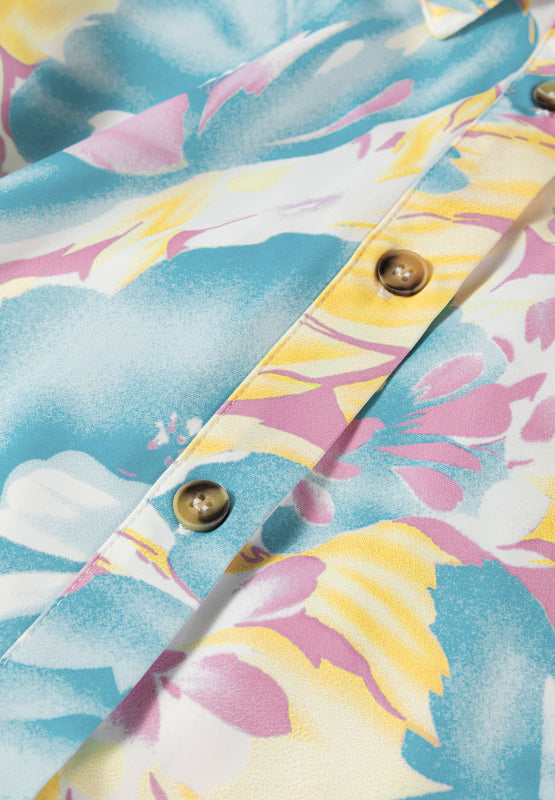 Printed Button Down Lantern Sleeve Shirt