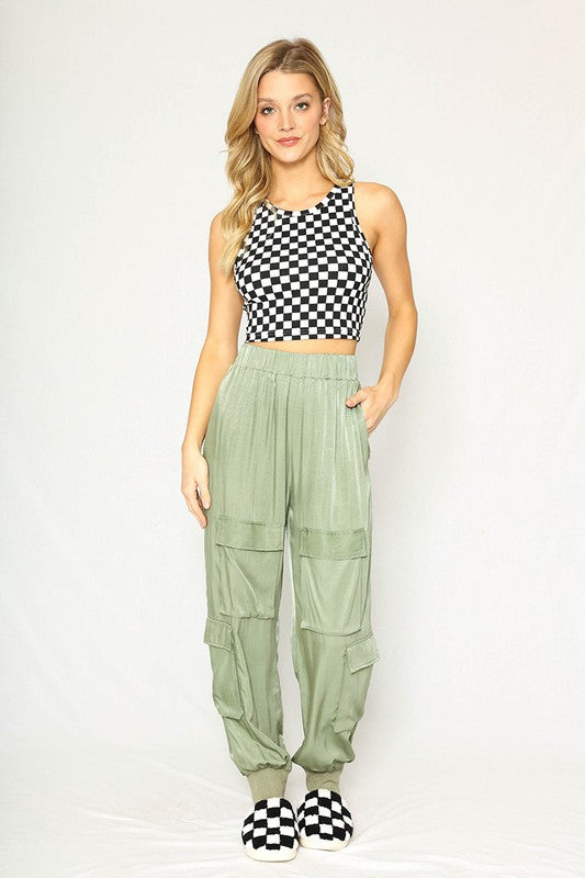 Cropped printed rib knit tank