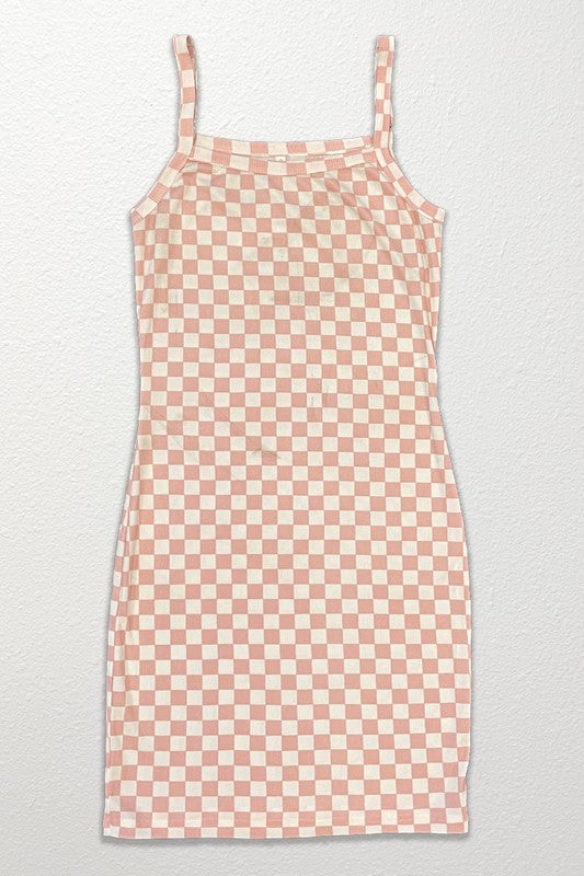 Checkered rib knit tank top dress