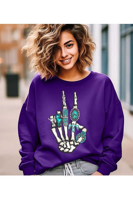 Skeleton Concho Rings Graphic Fleece Sweatshirts