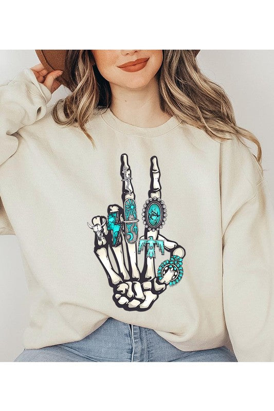 Skeleton Concho Rings Graphic Fleece Sweatshirts