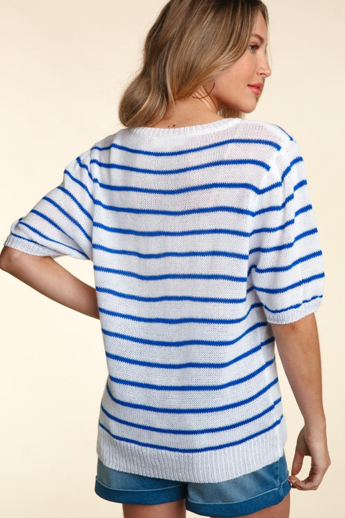 Haptics Letter Embroidery Striped Knit Top