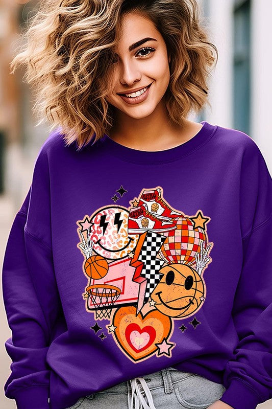 Smile Face Basketball Graphic Fleece Sweatshirts