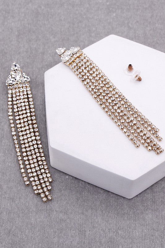 Rhinestone Triangle with Tassel Drop Earrings