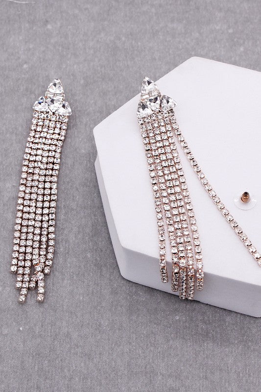 Rhinestone Triangle with Tassel Drop Earrings