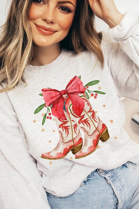 Christmas Cowgirl Boots Graphic Fleece Sweatshirts