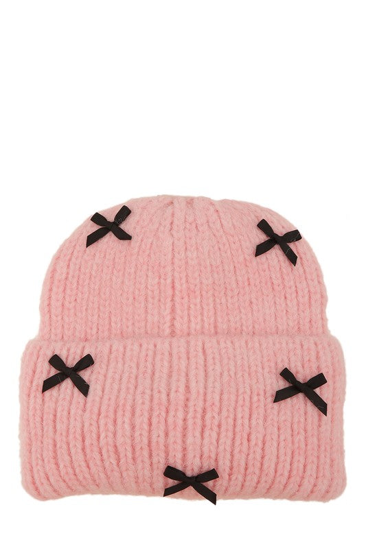 Mini Satin Ribbon Bow Beanie