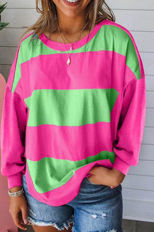 Women Colorblock Striped Drop Shoulder Sweatshirts