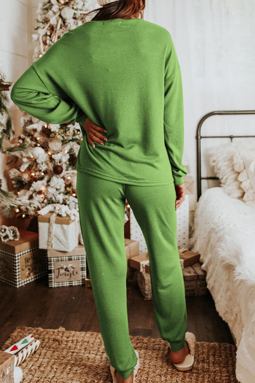 Sequin Socks Round Neck Long Sleeve Top and Pants Lounge Set