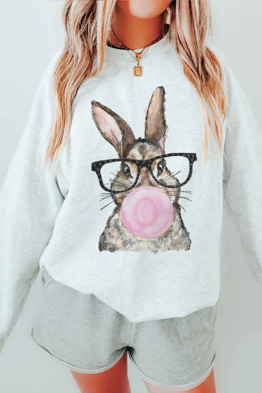 BUBBLE GUM BUNNY WITH GLASSES Graphic Sweatshirt