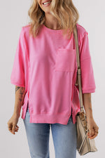 Slit Round Neck Half Sleeve T-Shirt