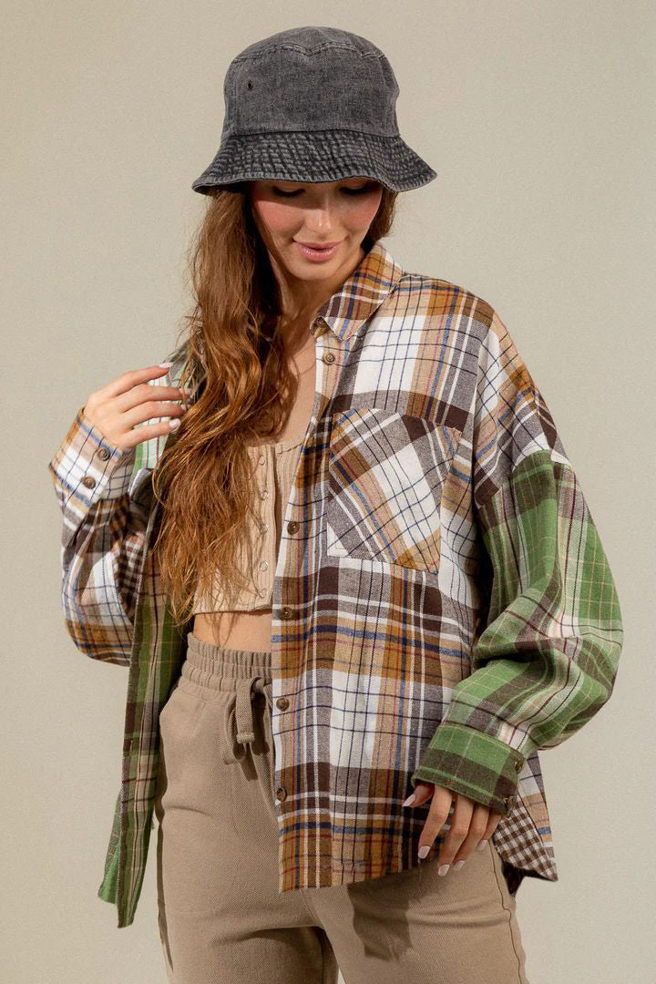 Plaid Collared Neck Long Sleeve Shirt