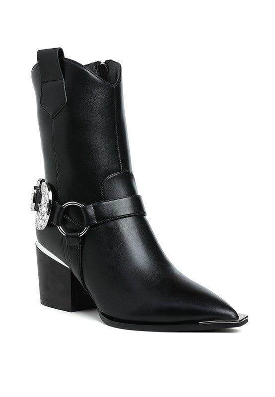 Woodstock Diamante Embellished Pin Buckle Boots