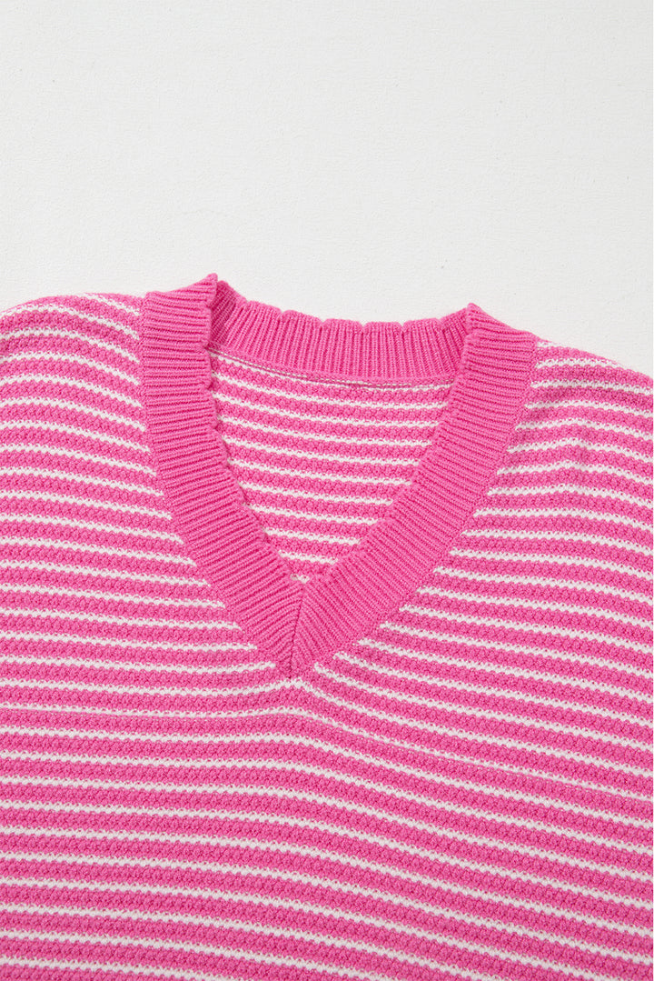 Striped V-Neck Dropped Shoulder Sweater