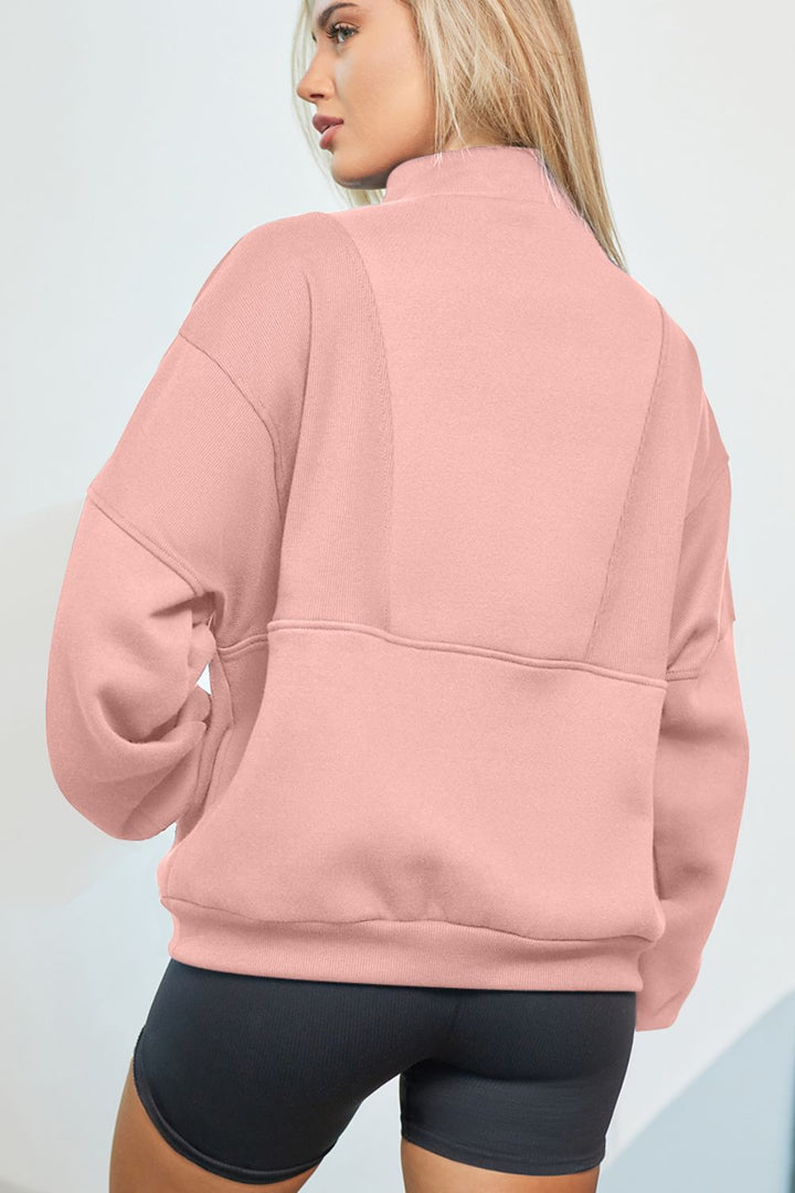 Half Zip Drop Shoulder Long Sleeve Sweatshirt