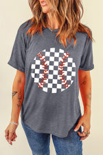 Checkered Graphic Round Neck Short Sleeve T-Shirt
