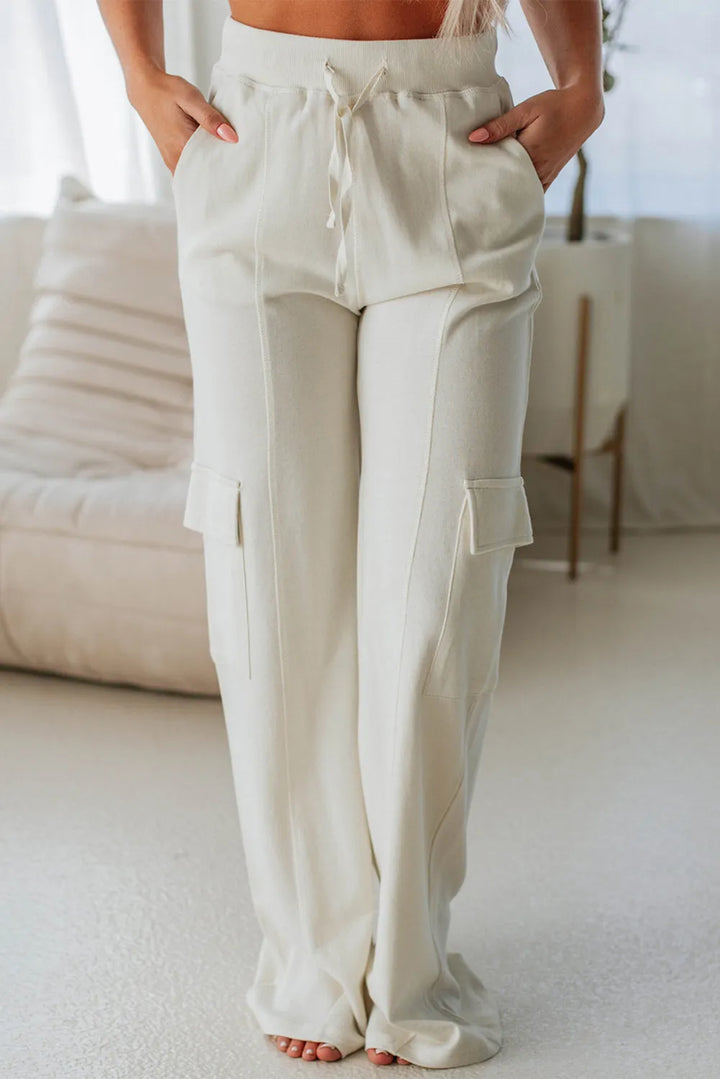 Drawstring High Waist Pants with Pockets