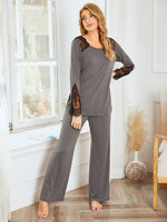 Lace Detail Long Sleeve Top and Pants Lounge Set