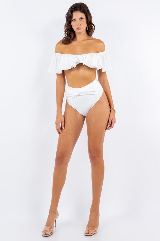 TWO PIECE TOP RUFFLE SHOULDER WITH TWISTED DESIGN