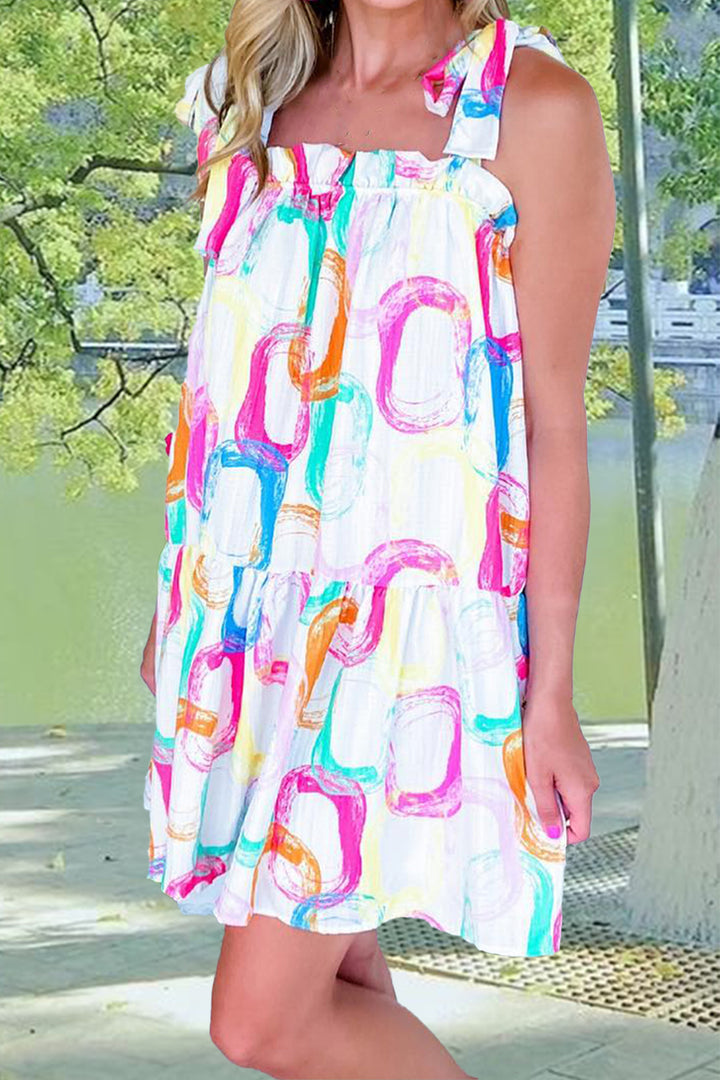 Tied Printed Sleeveless Mini Dress