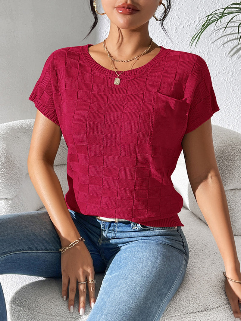 Round Neck Short Sleeve Knit Top