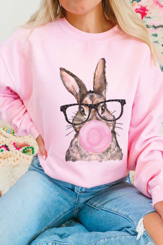 BUBBLE GUM BUNNY WITH GLASSES Graphic Sweatshirt