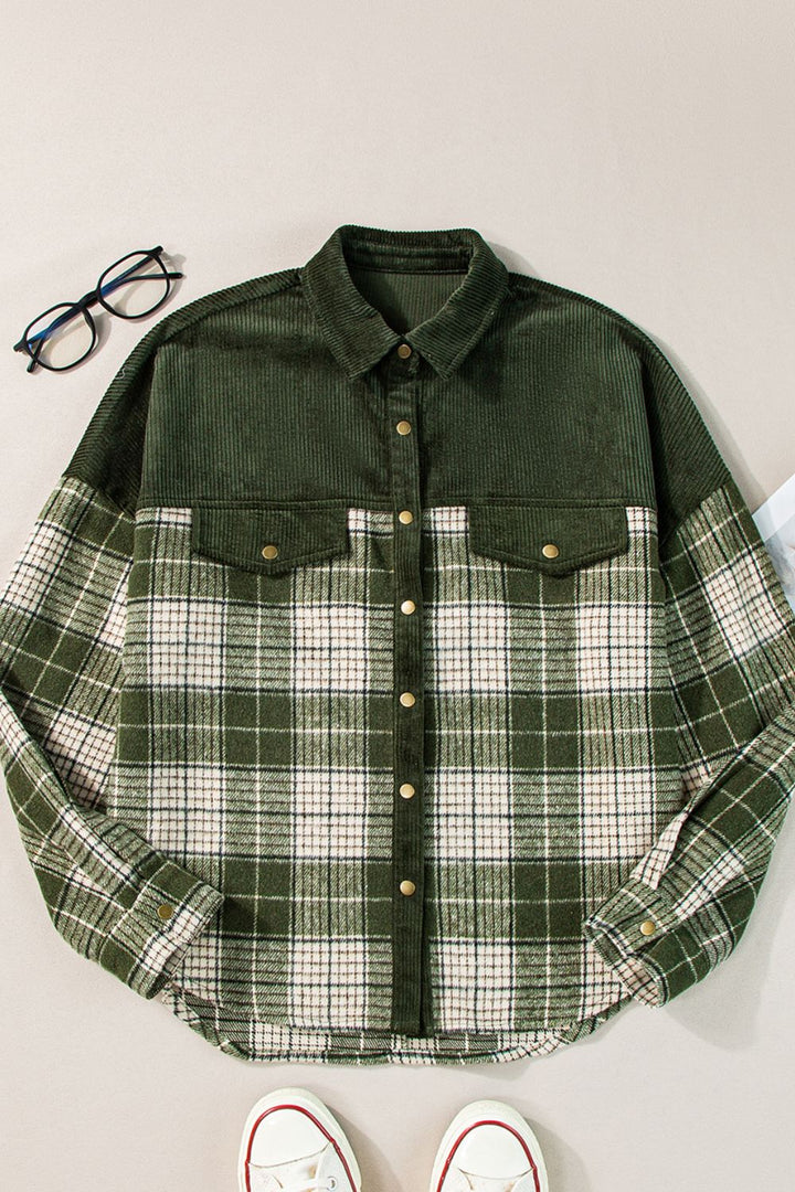 Snap Down Collared Neck Plaid Shacket