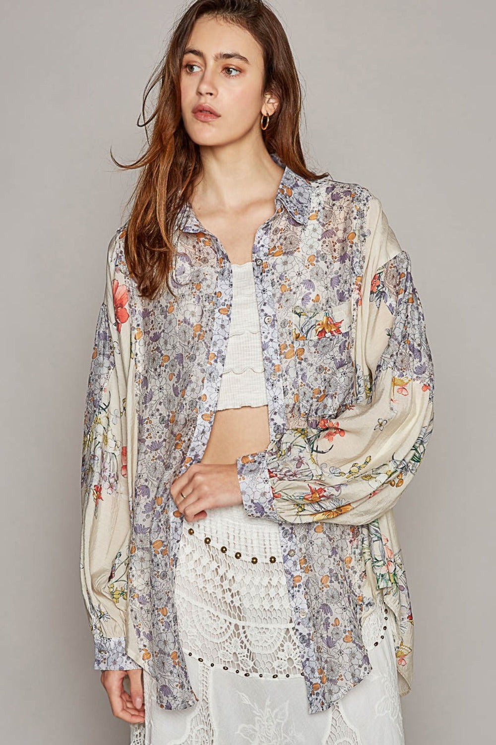 POL Long Sleeve Floral Button Down Shirt