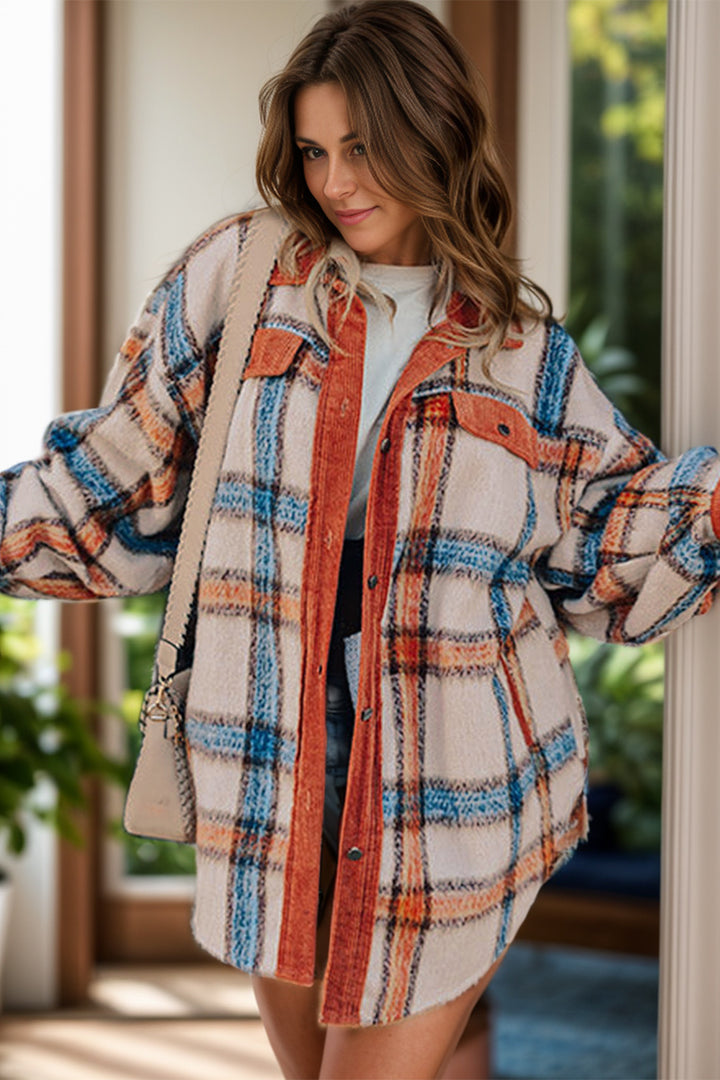 Plus Size Plaid Button Down Jacket