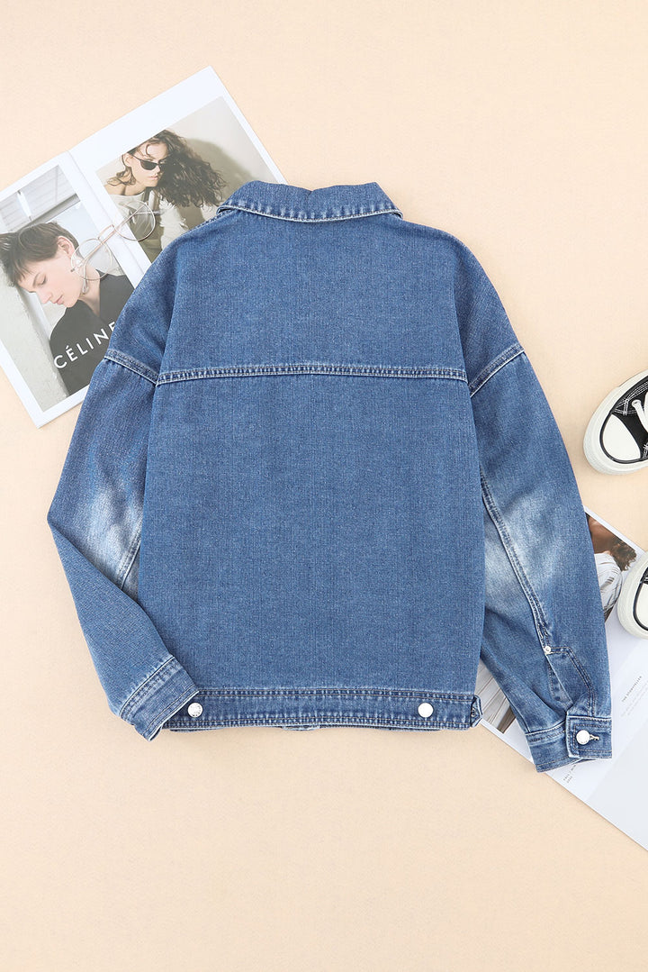 Collared Neck Button Up Denim Jacket