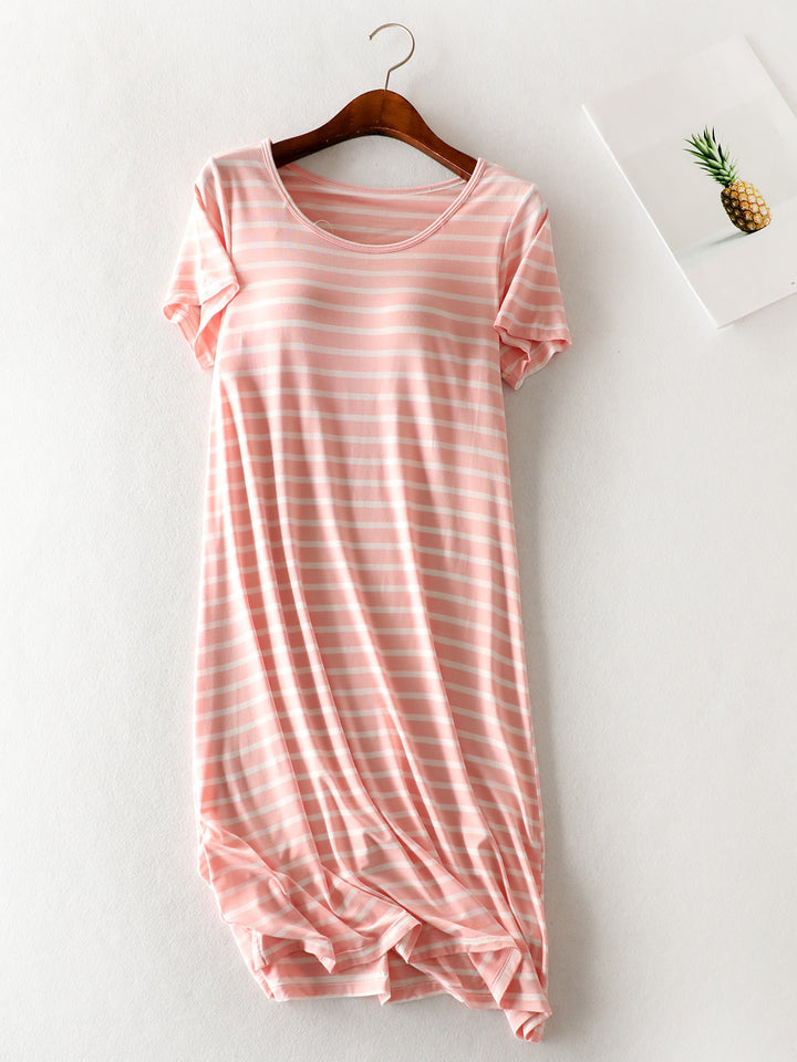 Striped Round Neck Short Sleeve Dress