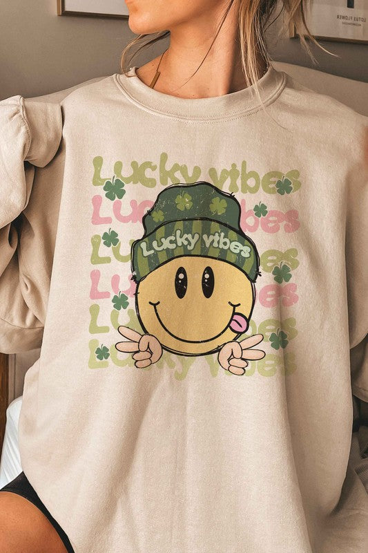 LUCKY VIBES HAPPY FACE Graphic Sweatshirt