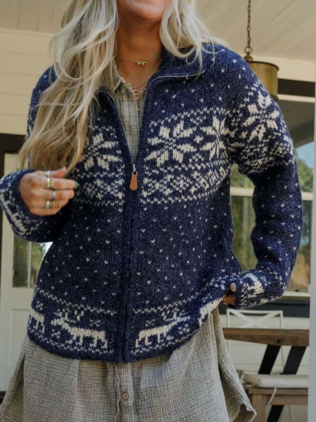 Winter Wonderland Zip Up Long Sleeve Cardigan