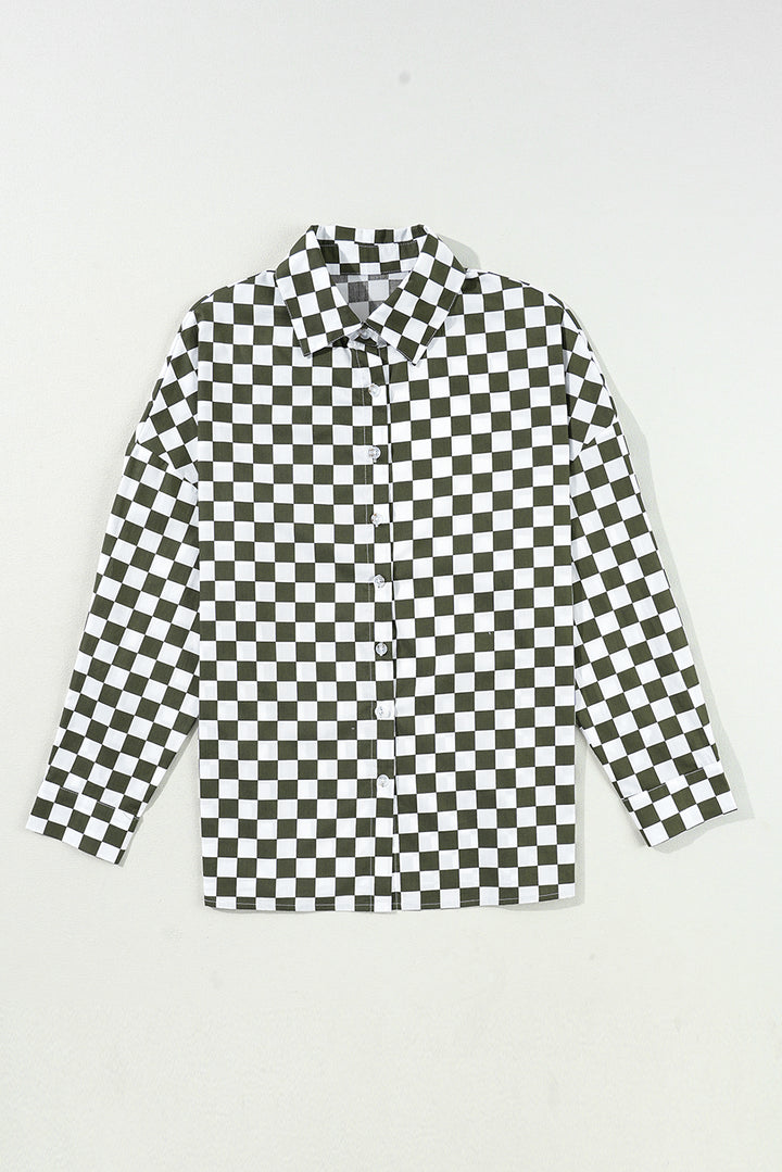 Checkered Collared Neck Long Sleeve Shirt