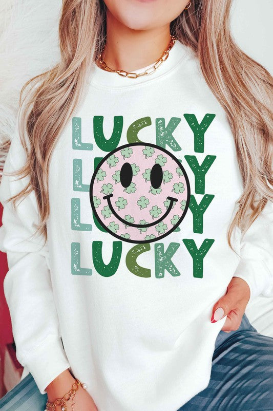 Lucky Clover Happy Face Graphic Sweatshirt
