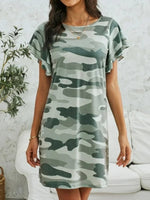 Camouflage Round Neck Short Sleeve Mini Dress