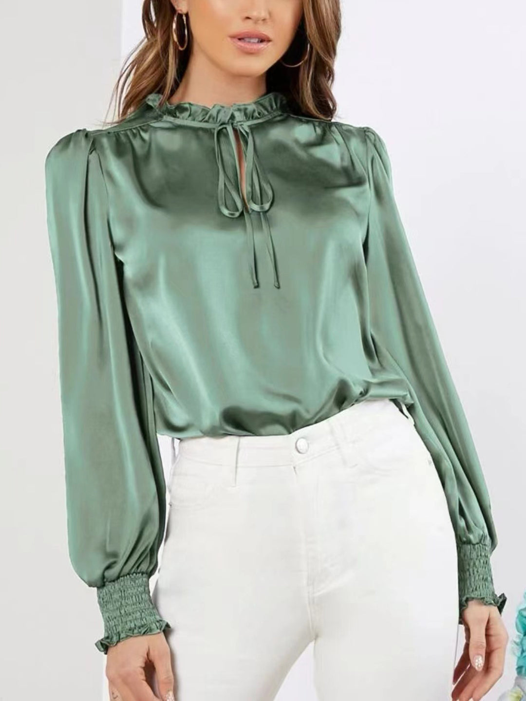 Frill Tied Lantern Sleeve Blouse