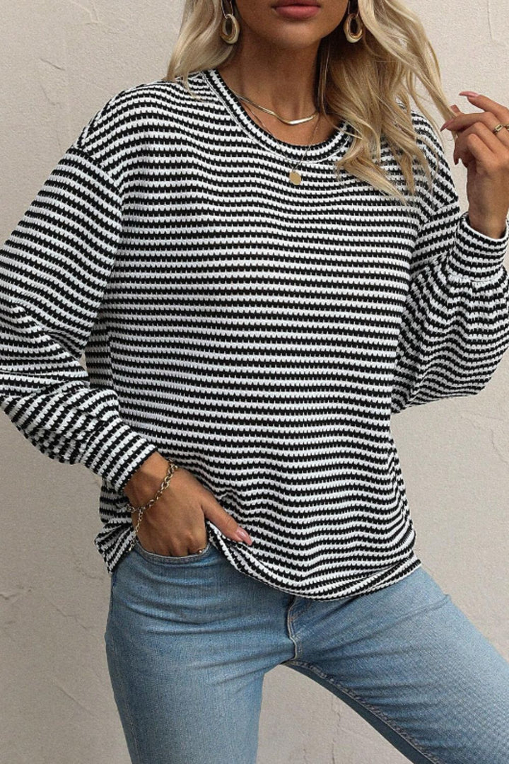 Striped Round Neck Long Sleeve Top