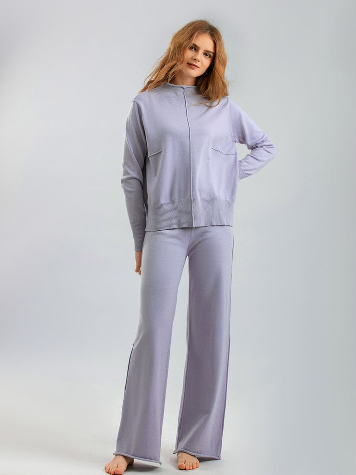 Basic Bae Mock Neck Long Sleeve Top and Pants Sweater Set