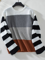 Color Block Round Neck Long Sleeve Sweater