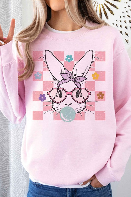 CHECKERED BUBBLE GUM BUNNY Graphic Sweatshirt