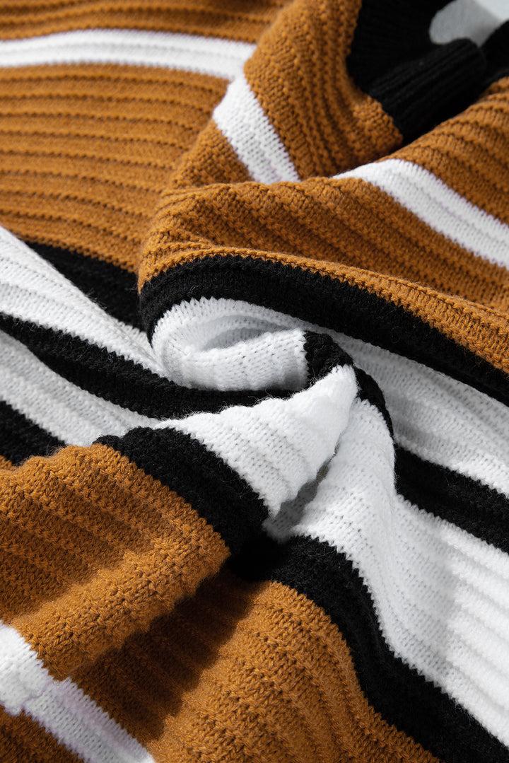 Contrast Stripes V Neck Long Sleeve Sweater