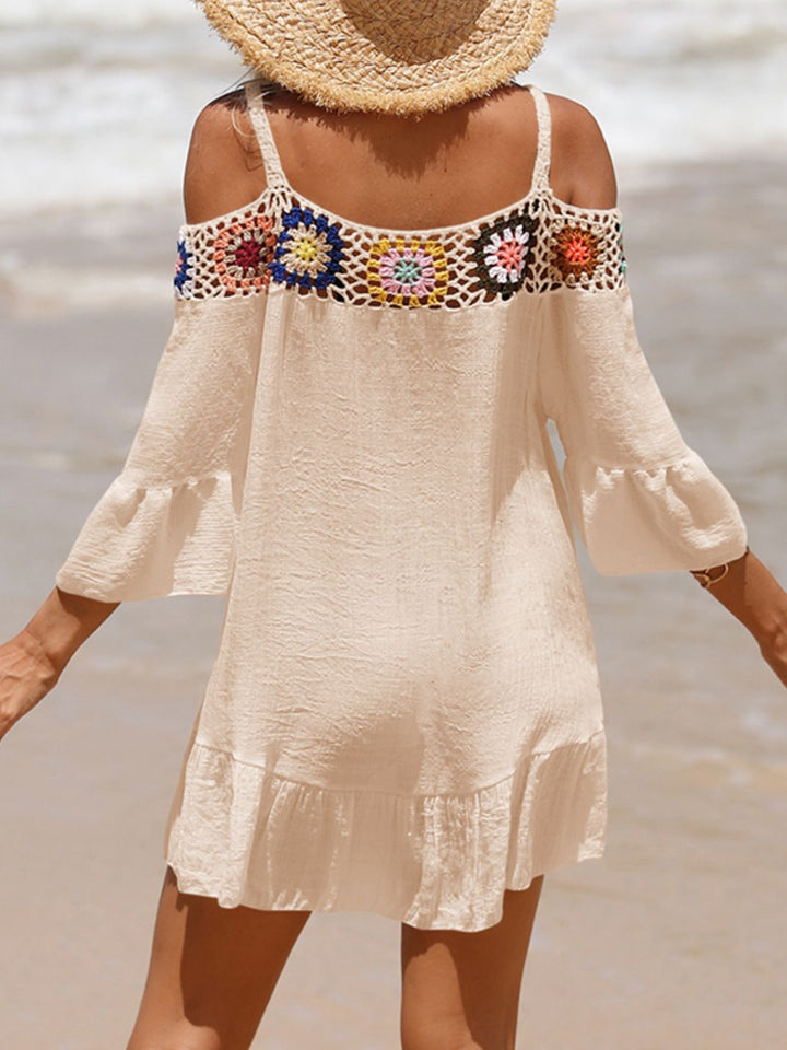 Crochet Cold Shoulder Three-Quarter Sleeve Cover Up