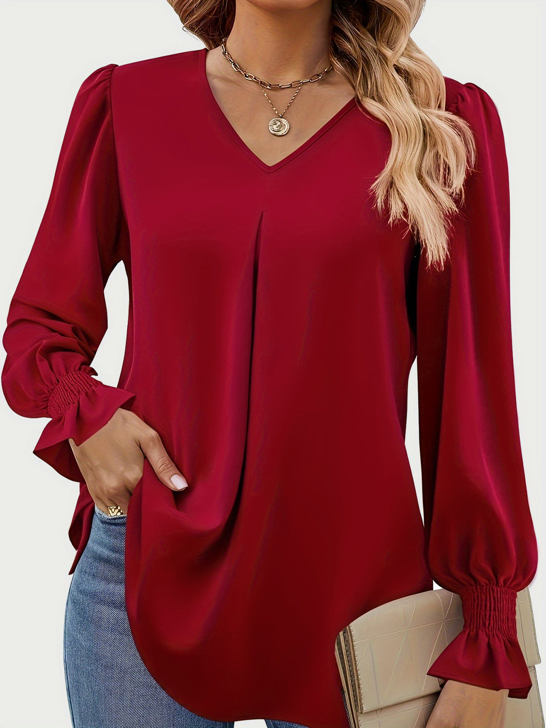 V-Neck Flounce Sleeve Top