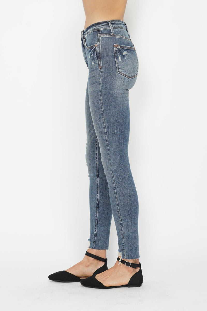Judy Blue Full Size Tummy Control Vintage Wash Hem Destroy Skinny Jeans