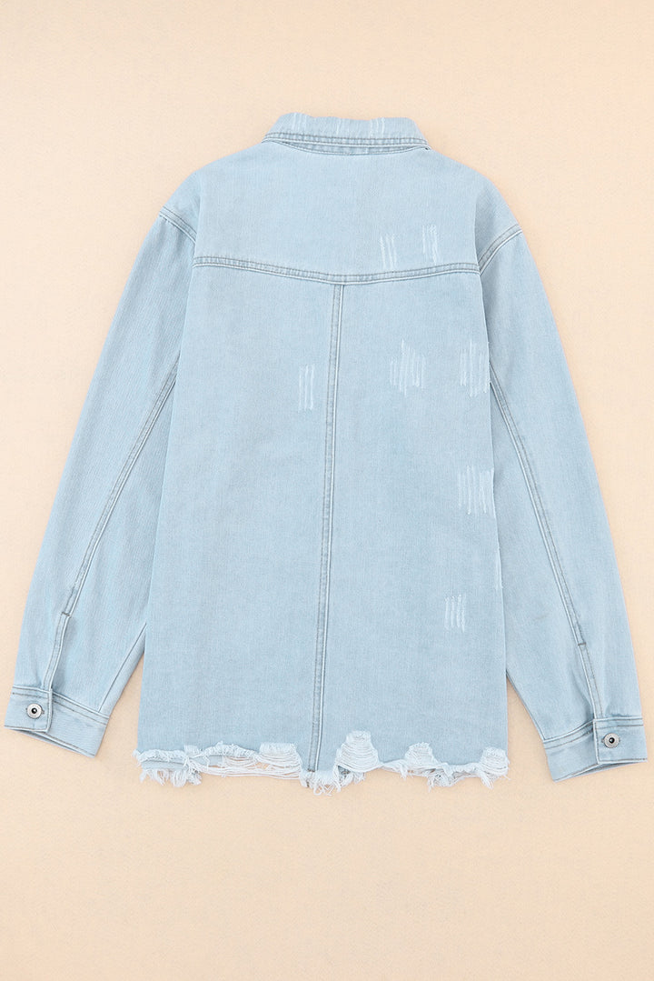 Flap Pocket Raw Hem Denim Jacket