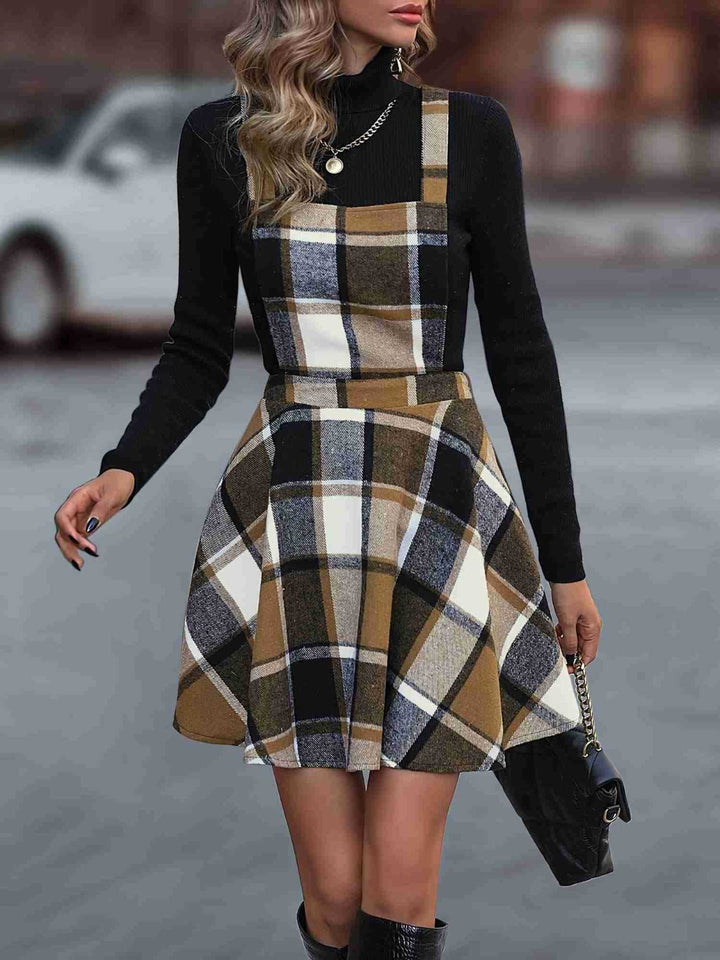 Crisscross Plaid Wide Strap Overall Dress