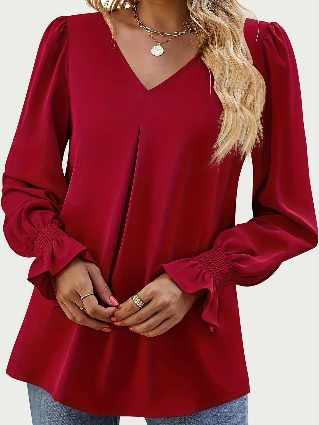 V-Neck Flounce Sleeve Top