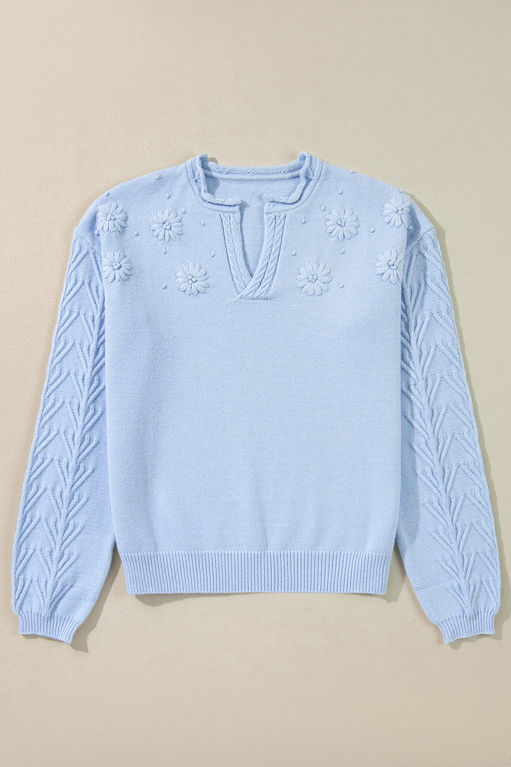 Daisy Notched Long Sleeve Sweater